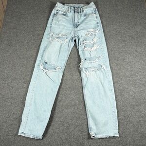 American Eagle Baggy Jean Womens 4 Light Blue Distressed Ripped Denim